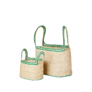 Kinder Broste Copenhagen Körbe Lykke Seegras Natural / Jelly Green - 2er Set