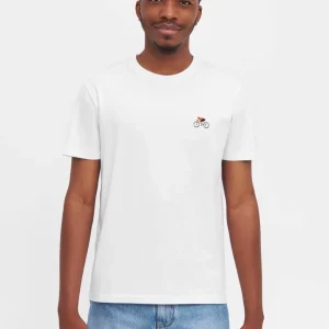 Natural Vibes Fahrrad T-Shirt - Weißes Bio T-Shirt, Radfahrer Stickerei