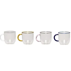 Hübsch Tasse aus Glas mit Henkel bernstein/rosa/blau/weiß - 4er Set