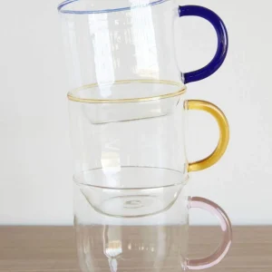 Hübsch Tasse aus Glas mit Henkel bernstein/rosa/blau/weiß - 4er Set