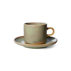 HKliving Chef Ceramics Tasse und Untertasse Moss Green