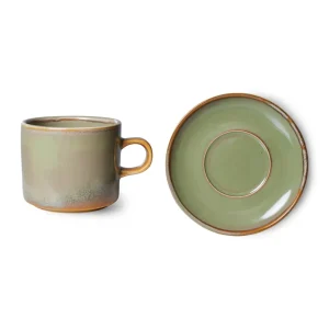 HKliving Chef Ceramics Tasse und Untertasse Moss Green