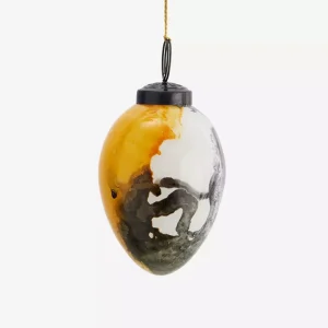 Madam Stoltz Handbemaltes Deko Ei aus Glas - gelb/grau/weiß
