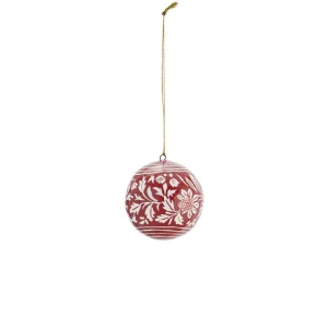 Madam Stoltz handmade paper mache Christmas ball red / white