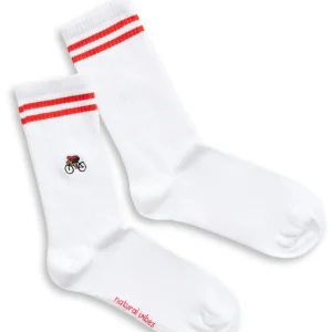 Natural Vibes Bicycle Bio Socken - Weiße Tennissocken mit Radfahrer