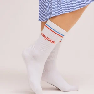 Natural Vibes Bio Socken Bonjour - Weiße Tennissocken mit Schrift