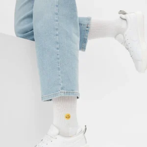 Natural Vibes Smile Bio Socken - Weiße Tennissocken mit Emoji Stickerei