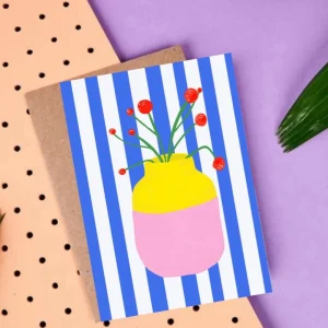 Ute Arnold / Hej.Ibiza Postkarte Blumenvase Stripes