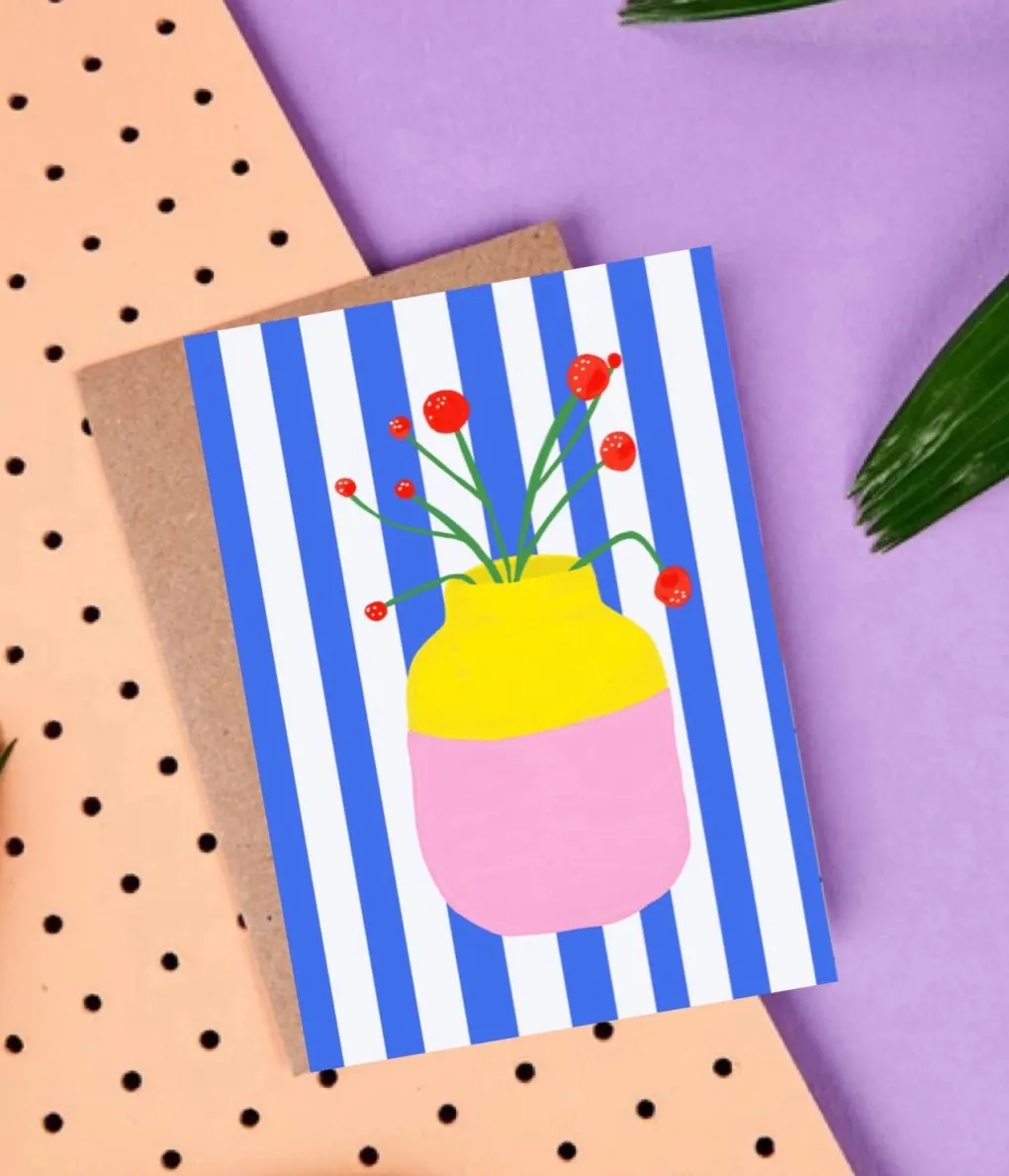 postkarte_blumenvase_stri_0.webp Ute Arnold / Hej.Ibiza Postkarte Blumenvase Stripes