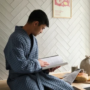 The Organic Company Big Waffle Bademantel grey blue