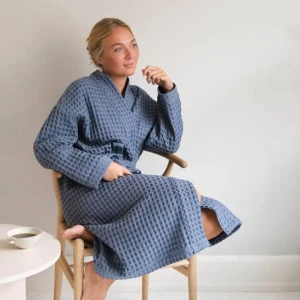 The Organic Company Big Waffle Bademantel grey blue