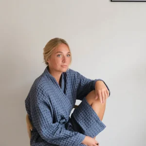 The Organic Company Big Waffle Bademantel grey blue